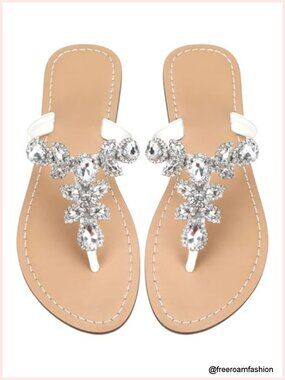 Sparkly Rhinestone Thong Flip Flops Dressy Gemstone Wedding Sandals